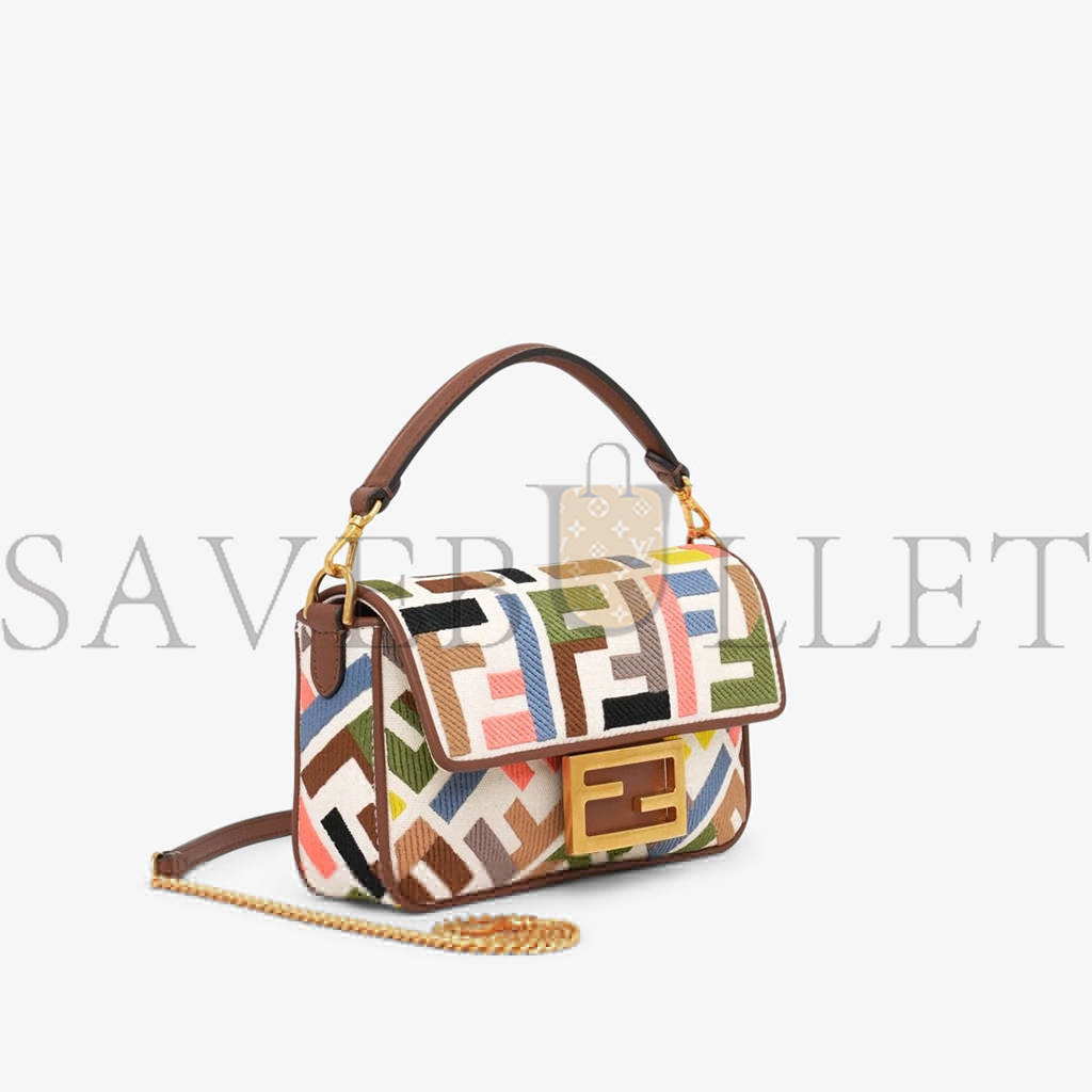 F**di baguette mini canvas bag with multicolour ff embroidery 8bs017anh4f1pj4 (20*13*5cm)